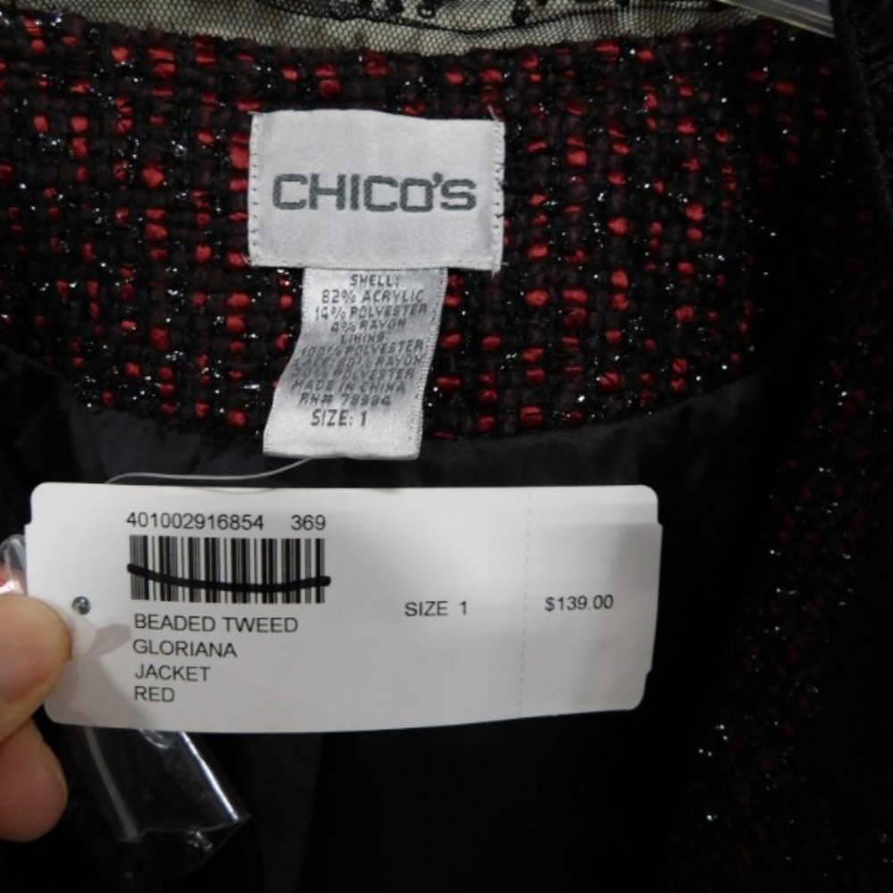 CHICO'S SZ.1 BEADED TWEED BLAZER/JACKET (Gently Used) - Picture 7 of 10